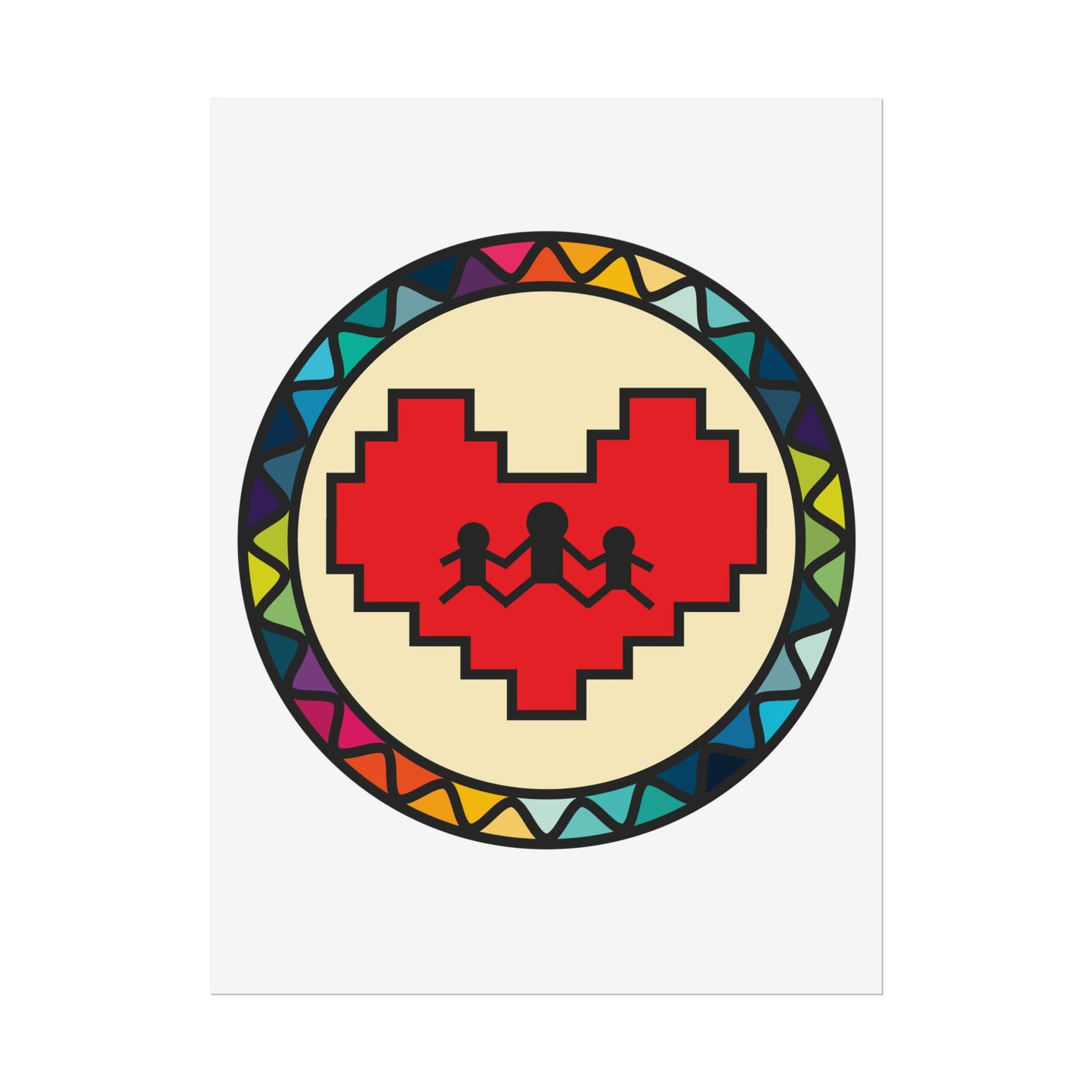 Rolled Poster — Pixel Heart Family Art Print (Colorful Geometric Frame)
