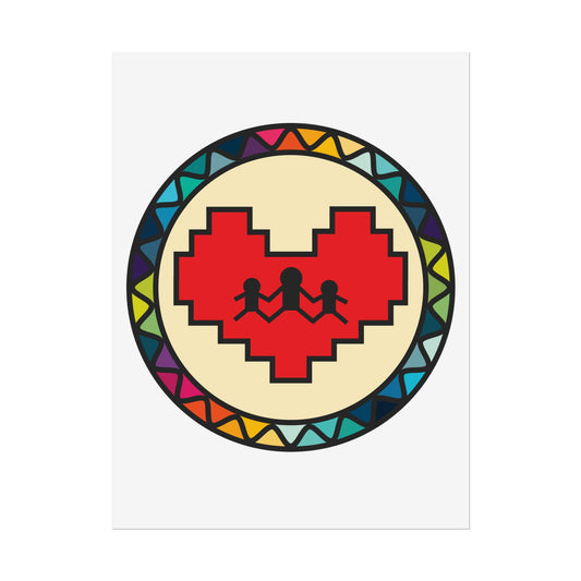 Rolled Poster — Pixel Heart Family Art Print (Colorful Geometric Frame)